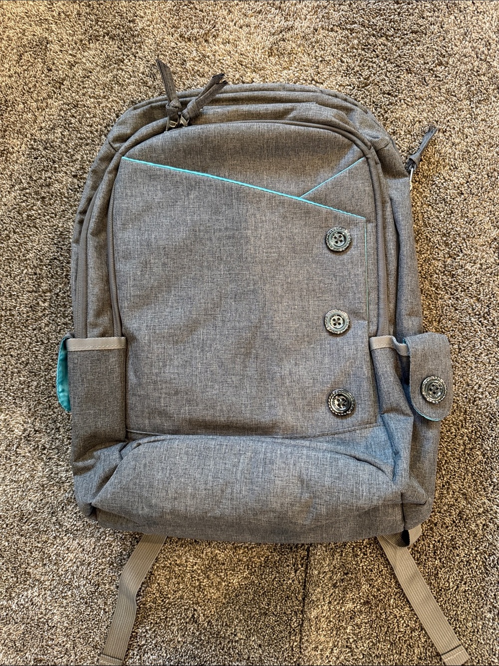 Gray Backpack with Teal Trim